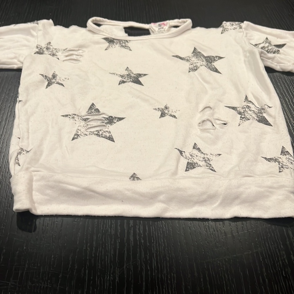 GIRLS FLOWERS BY ZOE STAR RIPPED LONG SLEEVE TEE